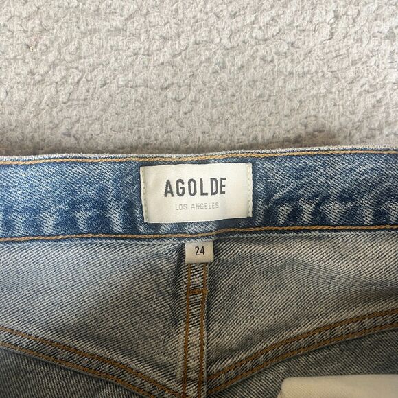 Agolde Crop Jeans Womens 24 x 26 Crop Blue High Rise  Button Fly Distressed - Picture 5 of 12